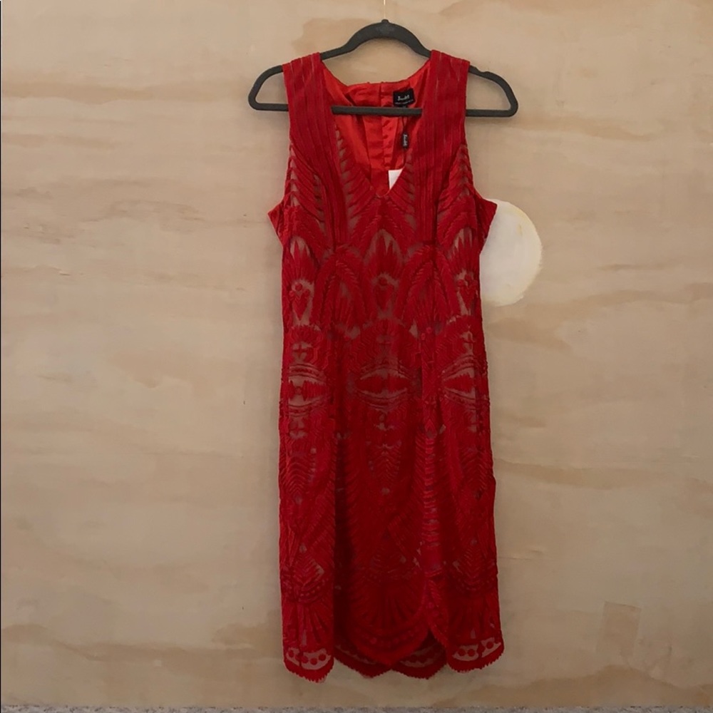 Red embroidered sleeveless dress
